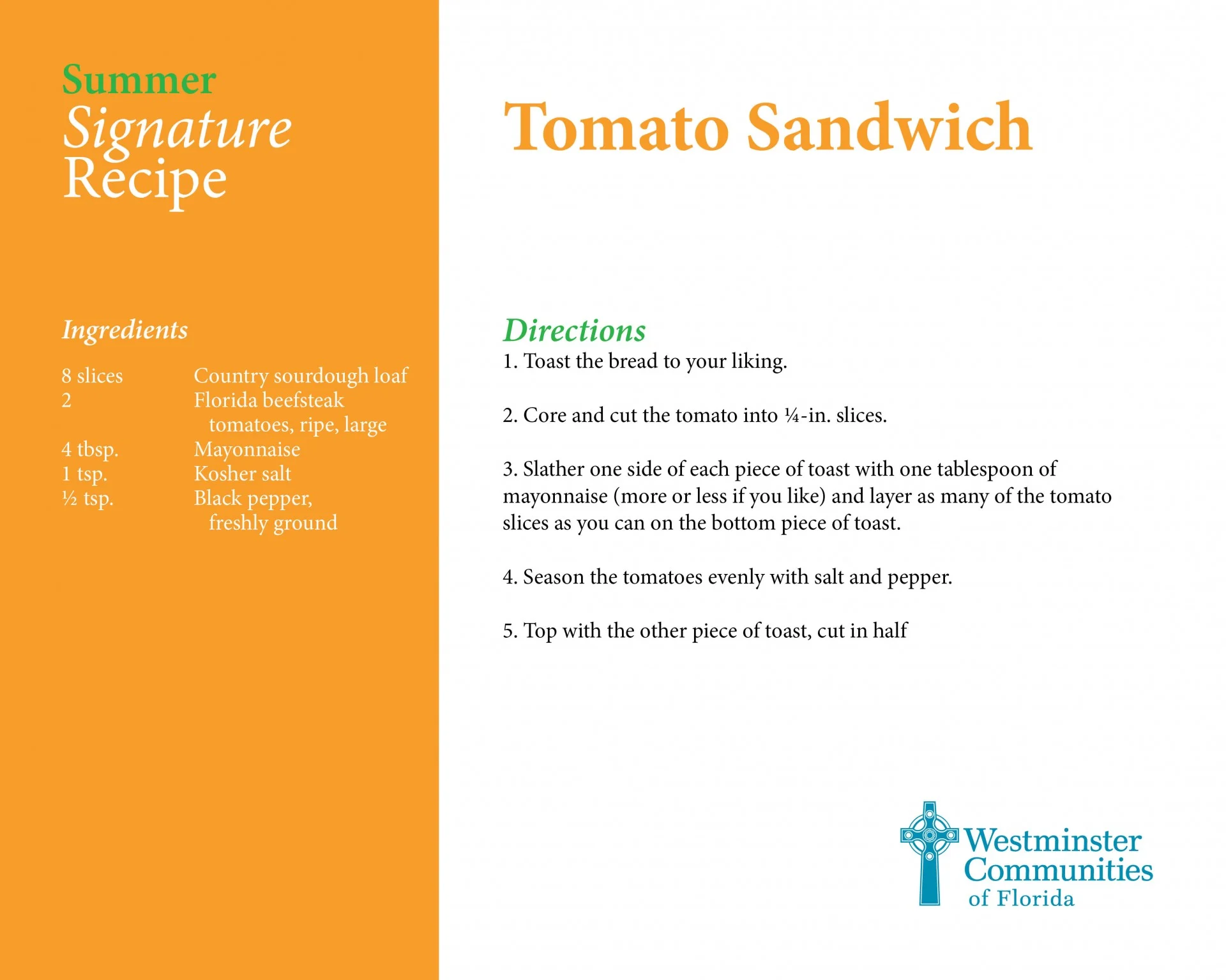 Our Signature Tomato Sandwich