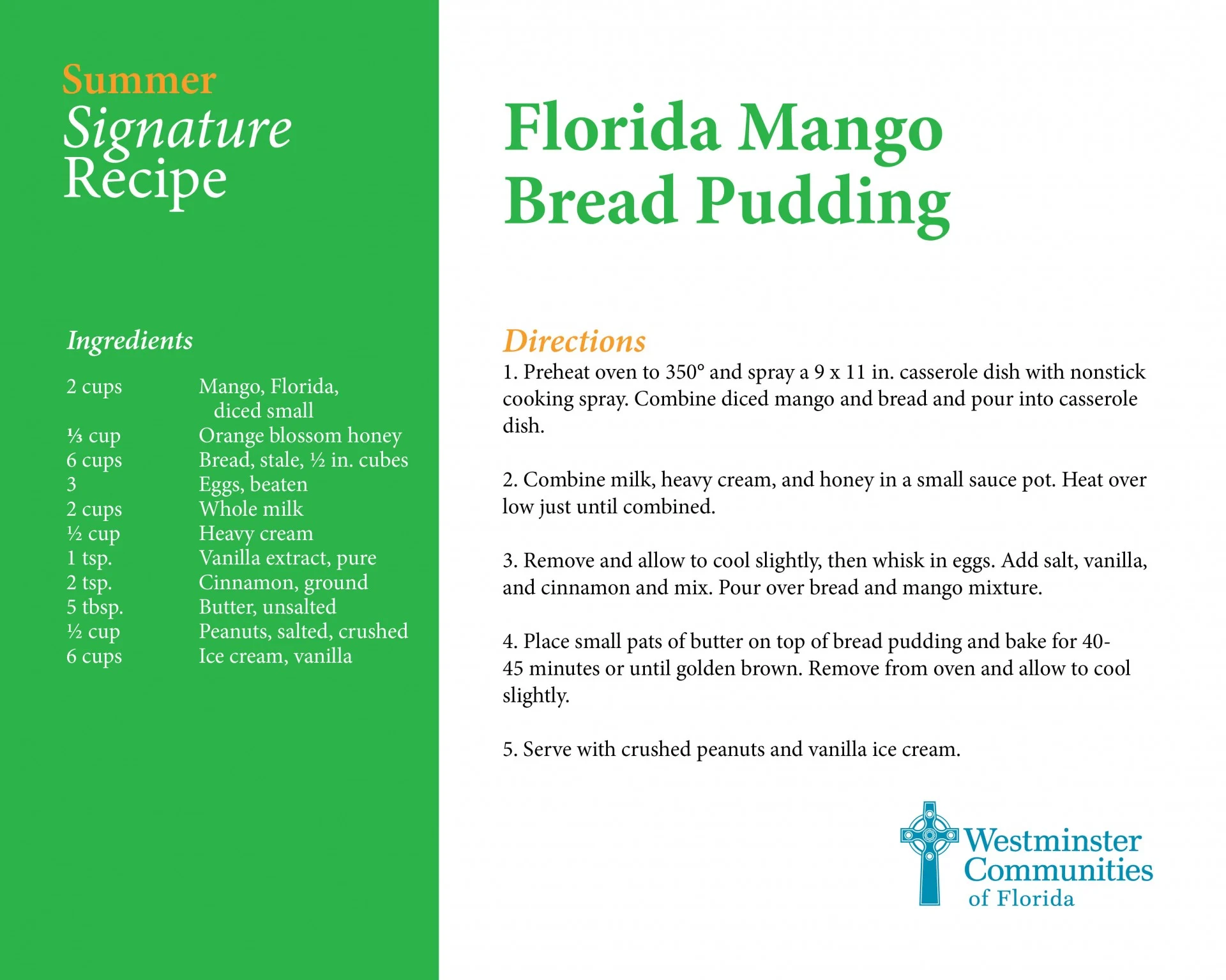 Our Signature Florida Mango Bread Pudding